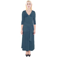 Leatherette 2 Blue Quarter Sleeve Wrap Maxi Dress by skindeep