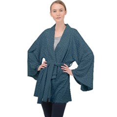 Leatherette 2 Blue Long Sleeve Velvet Kimono 