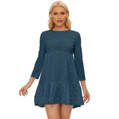 Leatherette 2 Blue Long Sleeve Babydoll Dress