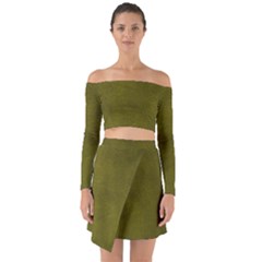 Leatherette 6 Green Off Shoulder Top With Skirt Set by skindeep