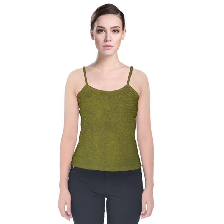 Leatherette 6 Green Velvet Spaghetti Strap Top