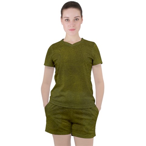 Leatherette 6 Green Women s Tee And Shorts Set by skindeep