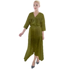 Leatherette 6 Green Quarter Sleeve Wrap Front Maxi Dress by skindeep