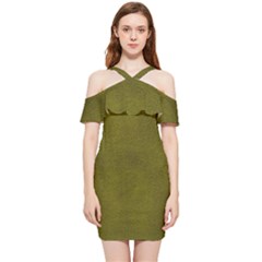 Leatherette 6 Green Shoulder Frill Bodycon Summer Dress by skindeep