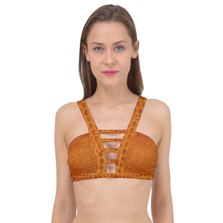 Leatherette 5 Brown Cage Up Bikini Top