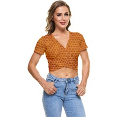 Leatherette 5 Brown Short Sleeve Foldover Tee