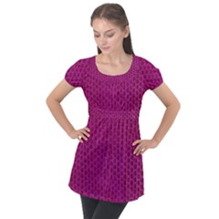 Leatherette 5 Purple Puff Sleeve Tunic Top by skindeep