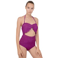 Leatherette 5 Purple Scallop Top Cut Out Swimsuit by skindeep