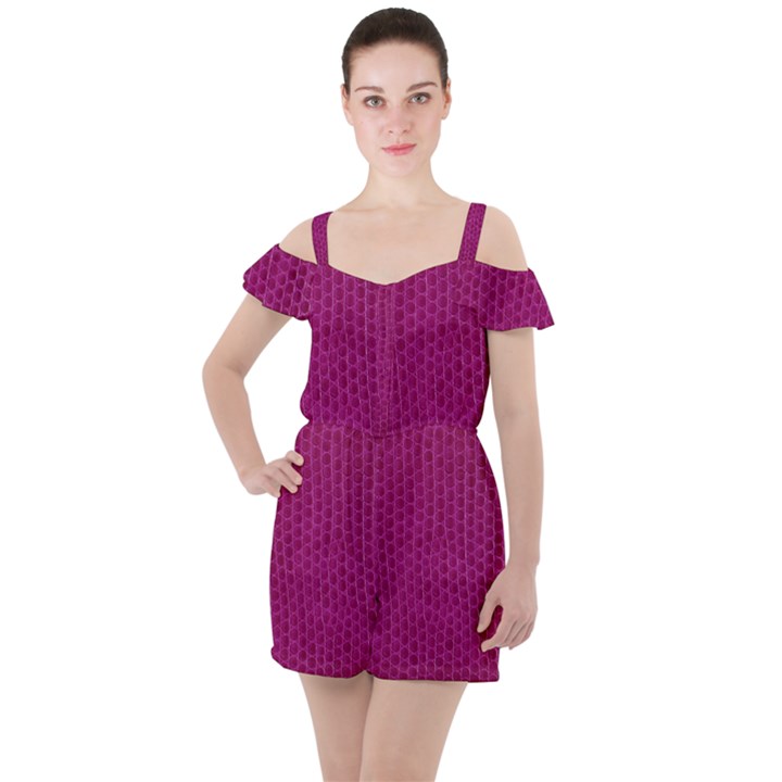 Leatherette 5 Purple Ruffle Cut Out Chiffon Playsuit