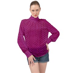 Leatherette 5 Purple High Neck Long Sleeve Chiffon Top