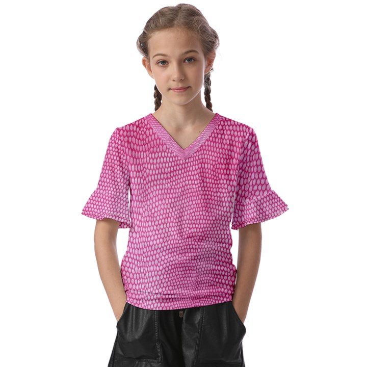 Reptile Skin Pattern 3 Kids  V-Neck Horn Sleeve Blouse