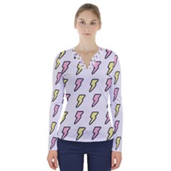 Pattern Cute Flash Design V-neck Long Sleeve Top by brightlightarts