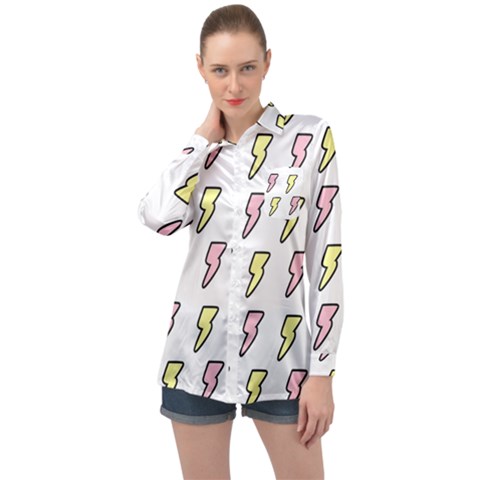 Pattern Cute Flash Design Long Sleeve Satin Shirt by brightlightarts