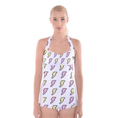 Pattern Cute Flash Design Boyleg Halter Swimsuit  by brightlightarts