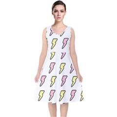 Pattern Cute Flash Design V-neck Midi Sleeveless Dress 