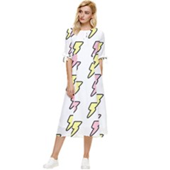 Pattern Cute Flash Design Bow Sleeve Chiffon Midi Dress