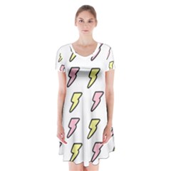 Pattern Cute Flash Design Short Sleeve V-neck Flare Dress by brightlightarts