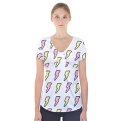 Pattern Cute Flash Design Short Sleeve Front Detail Top by brightlightarts