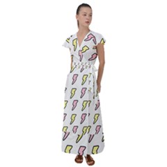 Pattern Cute Flash Design Flutter Sleeve Maxi Dress