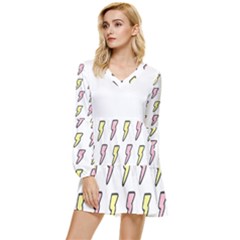 Pattern Cute Flash Design Tiered Long Sleeve Mini Dress