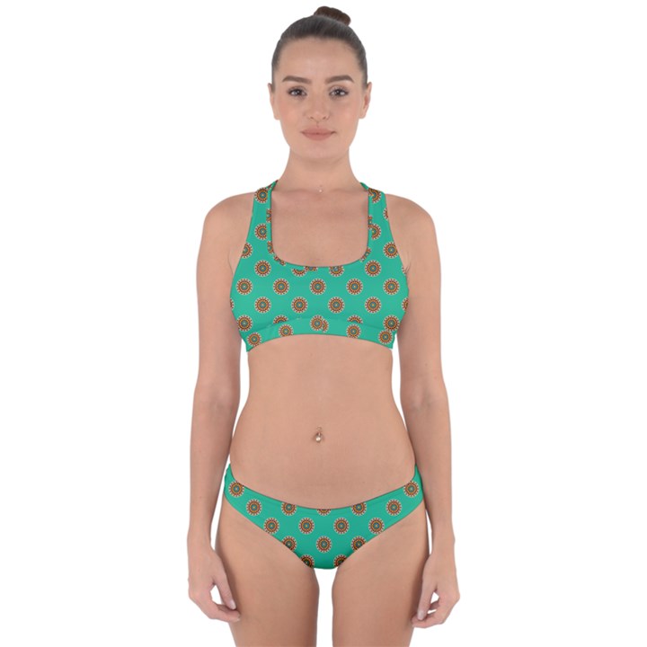 ethnic circular print Cross Back Hipster Bikini Set