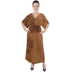 Aged Leather V-neck Boho Style Maxi Dress