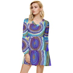 Swirls Tiered Long Sleeve Mini Dress