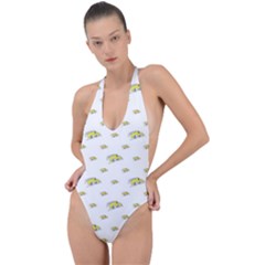 Cartoon Funny Weird Car Motif Pattern Backless Halter One Piece Swimsuit by dflcprintsclothing