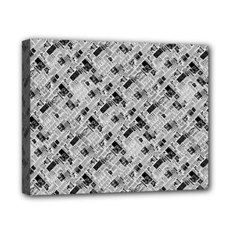 8 bit newspaper pattern, gazette collage black and white Canvas 10  x 8  (Stretched)