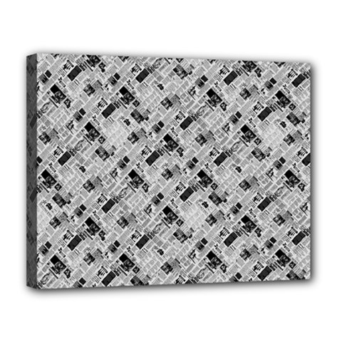 8 bit newspaper pattern, gazette collage black and white Canvas 14  x 11  (Stretched)