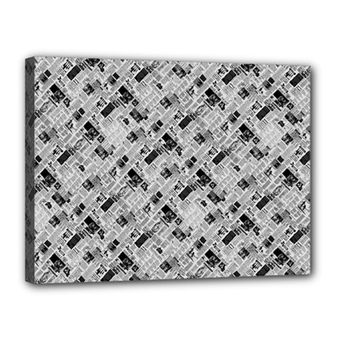 8 bit newspaper pattern, gazette collage black and white Canvas 16  x 12  (Stretched)