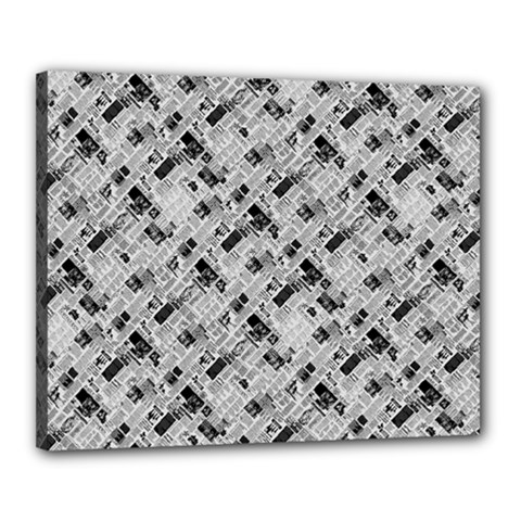 8 bit newspaper pattern, gazette collage black and white Canvas 20  x 16  (Stretched)