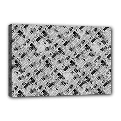 8 bit newspaper pattern, gazette collage black and white Canvas 18  x 12  (Stretched)