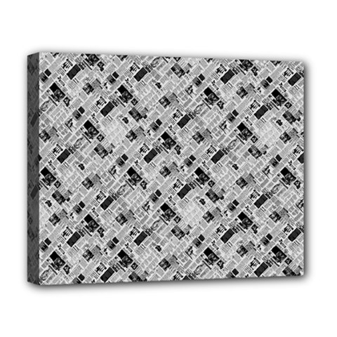 8 bit newspaper pattern, gazette collage black and white Deluxe Canvas 20  x 16  (Stretched)