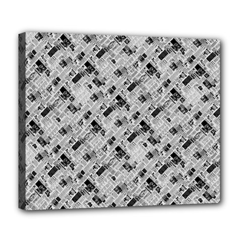 8 bit newspaper pattern, gazette collage black and white Deluxe Canvas 24  x 20  (Stretched)