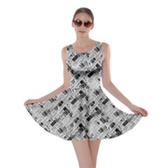 8 bit newspaper pattern, gazette collage black and white Skater Dress