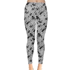 8 bit newspaper pattern, gazette collage black and white Leggings 