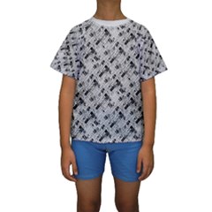 8 bit newspaper pattern, gazette collage black and white Kids  Short Sleeve Swimwear