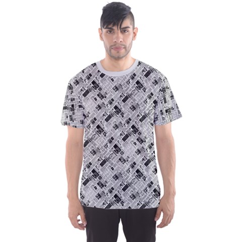 8 Bit Newspaper Pattern, Gazette Collage Black And White Men s Sport Mesh Tee by Casemiro