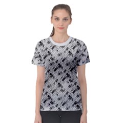 8 bit newspaper pattern, gazette collage black and white Women s Sport Mesh Tee