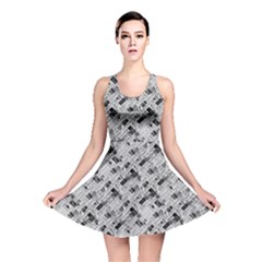 8 bit newspaper pattern, gazette collage black and white Reversible Skater Dress