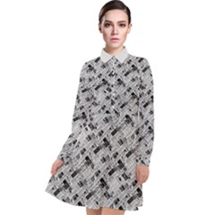 8 Bit Newspaper Pattern, Gazette Collage Black And White Long Sleeve Chiffon Shirt Dress by Casemiro