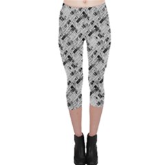 8 Bit Newspaper Pattern, Gazette Collage Black And White Capri Leggings  by Casemiro