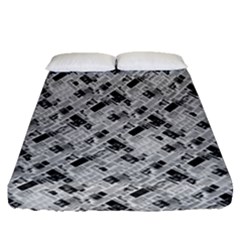 8 bit newspaper pattern, gazette collage black and white Fitted Sheet (Queen Size)