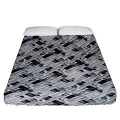 8 bit newspaper pattern, gazette collage black and white Fitted Sheet (King Size)