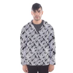 8 bit newspaper pattern, gazette collage black and white Men s Hooded Windbreaker