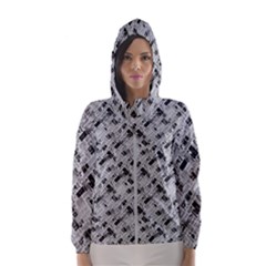 8 bit newspaper pattern, gazette collage black and white Women s Hooded Windbreaker