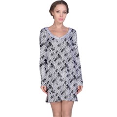 8 Bit Newspaper Pattern, Gazette Collage Black And White Long Sleeve Nightdress by Casemiro