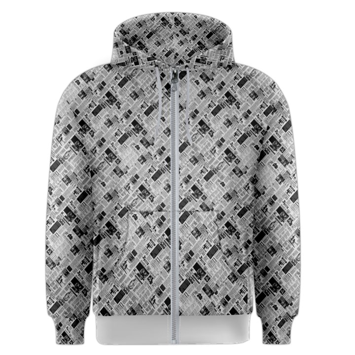 8 bit newspaper pattern, gazette collage black and white Men s Zipper Hoodie