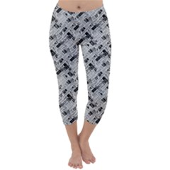 8 bit newspaper pattern, gazette collage black and white Capri Winter Leggings 